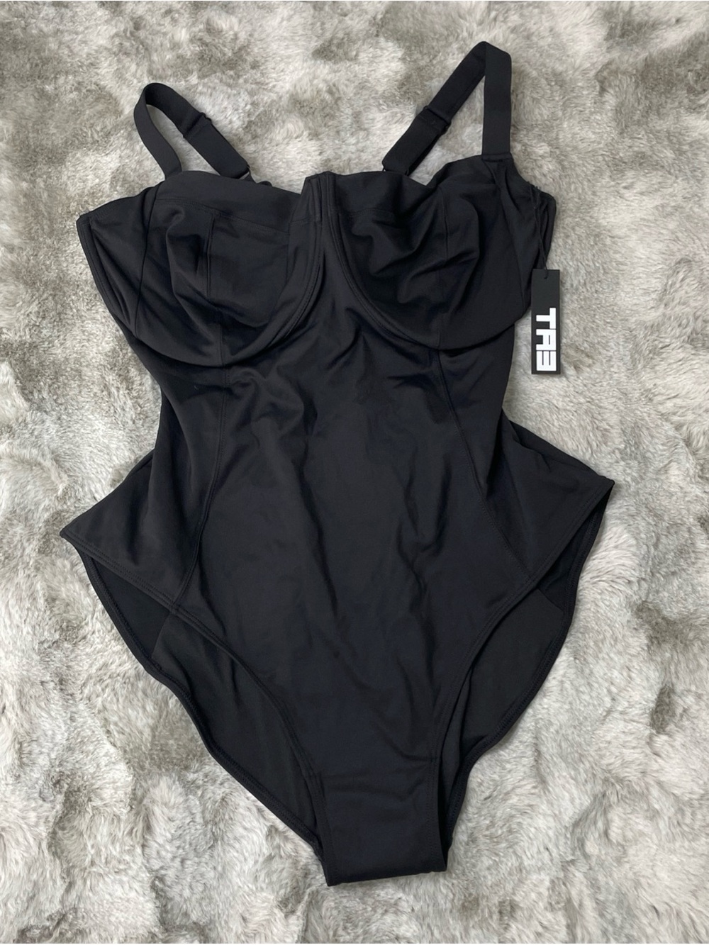 TA3 NWT Black One Piece Sculpting Swim Suit Hi Cut 2XL R/L DDD Cheeky Fit-0281